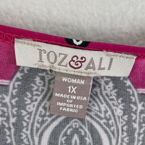 NEW Roz & Ali Womens Plus 1X Floral Stretch Tunic Top Long Sleeve Shirt - Picture 3 of 11